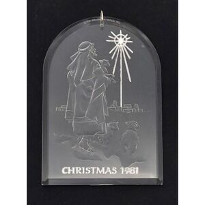1981 Hallmark Shepherd Scene Clear Acrylic Christmas Ornament Used Vintage